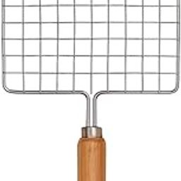 Growthora Iron Jali Roaster Grill (Square) – Tandoor Net for Baingan Bharta, Roti, Paneer BBQ – Gas Stove Toast Grill with Wooden Handle.-picture-18