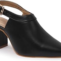 Women's Black Closed-Toe Block Heel Sandals with Buckle Strap | Stylish Formal & Office Wear Heels-image-20