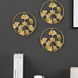 Iron Decorative Wall Hanging Ginkgo Leaf Ring Art Sculpture Wall Mounted Home Decor Wall Arts for Living Room Bed Room (20 X 20 Cm, Pack of 3)-picture-23