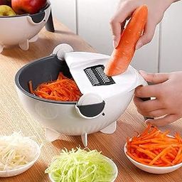 QUALIZA 9 in 1 Multifunction Vegetable and Fruit Cutter Chopper with Bucket to Collect Liquid, Black White,-image-17