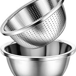 Gulex Colander Stainless Steel 5-Quart with Mixing Bowls, Strainer for Kitchen Food For washing vegetables, fruit and rice, Dishwasher Safe. (2PC)-image-90