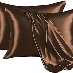 Renva Set of 2 Satin Silk Pillowcase for Hair and Skin Standard Size 18"X 28" with Soft Breathable Smooth Cooling Pillow Covers for Sleeping (2, Brown)-31