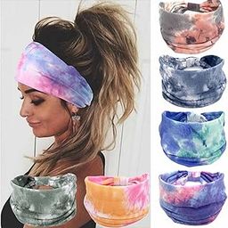 Wide Headbands Women Knotted Headband Non Slip Elastic Hair Bands Tie Dye Turban Head Wraps Workout Yoga Sports Sweatbands Boho Headbands for Women Fashion Hair Accessories Pack of 6 (Boho)-image-75
