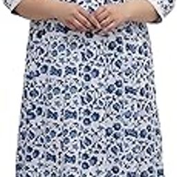 Plus Size Blue Blossom Floral Gown for Women | 10-Kali Rayon A-Line Gown with Cotton Lace | Curvy Fit Ethnic Long Dress|CK013-picture-1