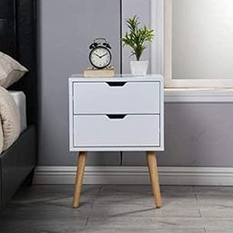 CROWN ART SHOPPEE Storage Dresser End/Side Table Night Stand Furniture Unit - Small Standing Organizer for Bedroom, Office, Living Room, and Closet - 2 Drawer-White-image-44