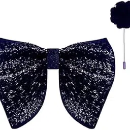 calixto Premium Butterfly Embroidery Cut Dana Micro Fabric Big Bow Tie For Men With Flower Brooch Pin |Black| (Free Size). (Blue)-picture-42