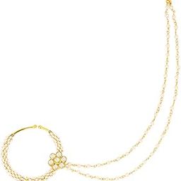 Bridal Traditional White Jadau Kundan and Pearl Nose Ring/Nath with double chain for women and girls pack of 1-image-48
