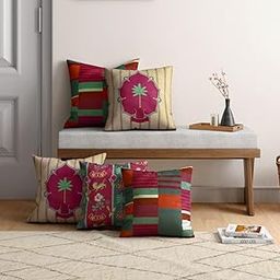 India Circus by Krsnaa Mehta Peepal & Palm Multicolor Blended Velvet Cushion Pillow Covers Set of 5 (18 x 18 Inches)-image-22
