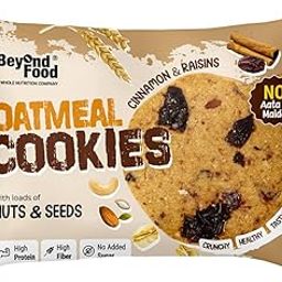 Beyond Food Oatmeal Cookies (Pack of 12 x 20g each) | Cinnamon & Raisins Flavor | Gluten Free, Sugar Free, No Aata & Maida | Oats Cookies with Nuts & Seeds | High Protein & Fibre | Oatmeal Biscuits-image-1