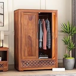 CentreWood Sheesham Wood Wooden 2 Door Wardrobe Organizer for Clothes | - Solid Wood Almirah with 1 Drawers, 1 Shelves - with Hanging Space Cupboard for Large Bedroom, Natural Finish-image-9