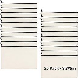 HTVRONT Blank Canvas Makeup Bags 20 Pack, Sublimation Blanks Cosmetic Bags, DIY Heat Transfer Canvas Pen Case Pencil Bags, Beige Multi-Purpose Travel Toiletry Zipper Bags (20pcs 8.3 × 5 Inch)-image-64