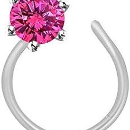 14K White Gold Over 925 Sterling Silver Round Cut Pink Sapphire Nose Pin-image-70