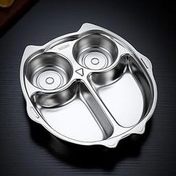 Happy Hues® Stainless Steel Divided Meal Plate Tray-4 Compartments Dinner Dish for Baby- Toddler- Kids Eating Food- Owl Shape-15