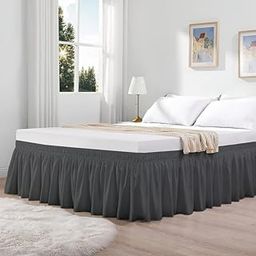 KANCHI DÉCOR - Microfiber Bed Skirt Wrap | Solid Easyfit Queen Size 15 Inch Drop Tailored Wrinkle Fade Resistance Soft Fabric Stylish Design Bedskirts- (Dark Grey, 60 * 80 in)-image-24