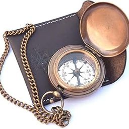 2" Handmade Brass Push Button Compass with Black Leather Case, Direction Finder Navigational Collectible Pocket Compass Unique Gift for Camping and Hiking Travelling-15