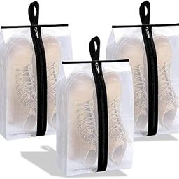 Travel Shoe Bag with Handle and Zipper Closure for Travel and Home Use as Soccer Shoe Bag - Waterproof, Dustproof, Transparent- 6 Piece Pack (Black- 3Piece)-image-57