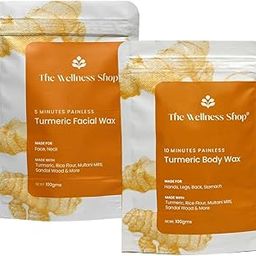 The Wellness Shop Turmeric Facial (5Min) + Turmeric Body (10 Min) Combo Hair Removal Wax Powder, Painless Treatment, Made with Turmeric, Rice Flour | No Irritation & No Skin Rashes | Each Pack 100g-37