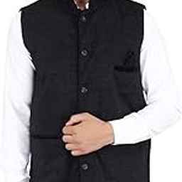 Black Men's Jute Regular Fit Sleeveless Solid Nehru Jacket (Size-XL)-9