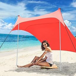 Beach Tents Pop Up 4-5 Person UPF50+, Popup Canopy Shade Camping Sun Shelter Portable with Carrying Bag, Outdoor Sunshade for Trips, Fishing or Grass Picnic (7x7 Ft 2 Pole, Orange)-image-21