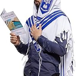 ateret yudaica 55" L x 75" W (60) Tallit Prayer Shawl (Multi Sizes & Color) Blue & Silver, Made in Israel, Soft Acrylic Tallit with Bracha-image-29