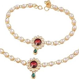 Gold Plated Traditional Kundan Payal Anklets Jewellery for Women-19