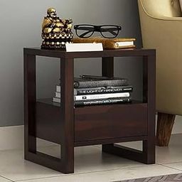 Sheesham Wooden Bedside Table with Shelf Storage for Bedroom | Solid Wood Nightstand Lamp Table for Home | End Table | Rosewood Sofa Side Table for Living Room (Walnut)-9