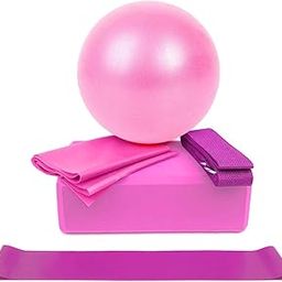 Decdeal 5pcs Yoga Equipment Set Include Yoga Ball Yoga Blocks Stretching Strap Resistance Loop Band Exercise Band-image-31