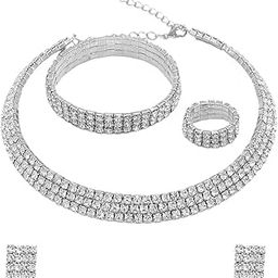 Crystal Jewellery Set for Women Crystal Jewelry Set Silver Plated Choker Necklace Set with Earrings for Women and Girls. (Design 16)-image-47