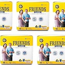 Friends Classic Unisex Adult Diapers Pants Style-10 Count/Pack With Odour Lock And Anti-Bacterial Absorbent Core- Waist Size 30-58 Inch ; 76-142Cm (Large, 50 Count)-image-9