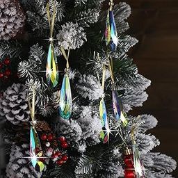 Leinuosen 20 Pcs Christmas Teardrop Crystals Ornaments Prism Teardrop Hanging Window Chandelier Iridescent Crystal Ornaments Prism Suncatcher Xmas Tree Pendants Dangling Crafts for Party Garden Decor-image-5