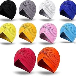 bismaadh 10 Pieces Stretchy Polyester Turban Pagri Head Beanie Cover India's Hat Twisted Headwrap-picture-25