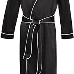Luxury Satin Robe with Contrast Piping Soft Fabric | Side Pockets | Double Belt Closure | Size S to 3XL | Durable Thick Satin | Dress Gowns | Loungewear | Nightwear (M, Black)-image-31