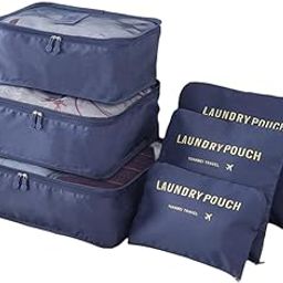 Travel Luggage Organizer Packing Cubes, Laundry Bags & Digital Pouch, Luggage Compression Pouches (Set of 6, Navy Blue)-picture-19