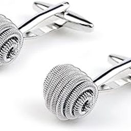 Silver Plated Stainless Steel Spiral Design Round Cufflinks Classic Business Gift for Men-41