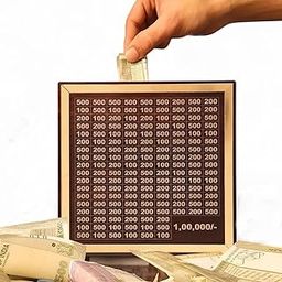 BRAIN BENCH Wooden Piggy Bank for Children & Adults, Coin Box with Carved Design, Savings Box, Donation Box, Smart Money Box, Wooden Coin Box, Money Saver, Piggy Bank with Numbers-21