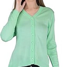 Women Woolen V-Neck Cardigan Daffodil Fabric Cardigan Thin Fabric Winter Wear Pure Wool Cardigan for Women Free Size Daffodil Cotty Fully Warm Cardigans (Green, Medium)-image-95