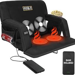 Heated Massage Stadium Seats, 25 Inche Folding Bleacher Chair with 10000mAh Portable Power, 3 Levels of Heat&Massage, 6 Reclining Positions for Indoor Stadiums, Baseball Stadiums, Park Bleachers-image-68