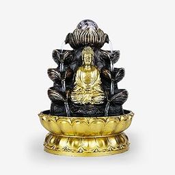 HOME ELEMENTS Tabletop Lord Buddha Waterfall Fountain with Crystal Ball for Home Decor Desktop Showpiece Fountain for Living Room Housewarming Gift Office Zen Water Fountain-20.5x20.5x26cm (FT_07)-image-19