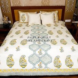 Jaipur Quilt Art and Craft Surgicals Cotton Printed Quilted Bed Cover with 2 Pillow Covers - 90x108 Inch-image-90