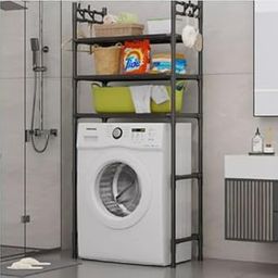 Delavala 3-Layer Over Washing Machine Storage Rack Utility Metal Bathroom Shelf with Hook Space Saver Laundry Organization for Laundry Room | Space Saving Furniture Storage Cabinet Organizer - Black-3