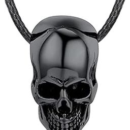 Skull Head Black Necklace 316 Stainless Steel Silver Spiga Rope/Chain Skull Head Pendant for Men And Women-image-89