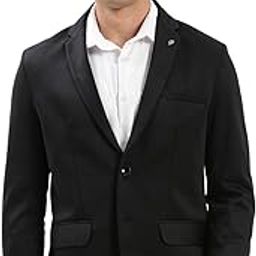 SHOWOFF Men's Notched Lapel Solid Black Single-Breasted Blazer-EX-3007_Black-image-1