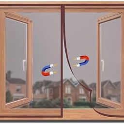 TurtleGrip Polyester Magnetic Window Mosquito Net with Self Adhesive Hook Tape Windows -Height 120 cms X Width 120 cms (47x47 inches or 4x4 feet - Brown) DIY Installation, Durable and Long-Lasting-image-0