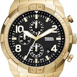 Bronson Chronograph Black Dial Gold Steel Strap Watch for Men FS5877-40