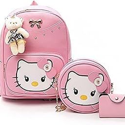 Girls 3-PCS Fashion Cute Mini Leather Backpack sling & pouch set for Women (pink)-25
