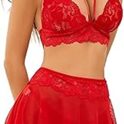 Lingerie Sets for Women and Girl Babydoll 3 Piece with Lace Mini Skirt and G-String Panty Teddy Lingerie Babydoll Set-image-97