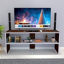 Furnifry Engineered Wood TV Entertainment Unit/TV Stand/Storage Cabinet/Storage Unit/Set-Top Box Stand for Home/TV Table Centre Unit/Living Room/Bedroom (109 x 33.5 x 45.5 Cm, Walnut-White)-1