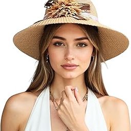 Womens Mens Wide Brim Straw Panama Hat Fedora Summer Beach Sun Hat UPF Straw Hat for Women-image-28