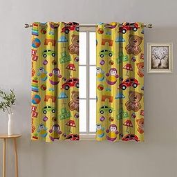 SPACES DRAPE STORY Polyester Digital Toys Printed Room Darkening Opaque Curtains For Kids Room, Set Of 2 5Ft Grommet Window Curtains - Yellow-image-14