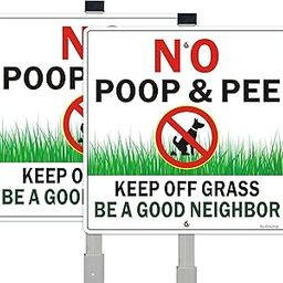 2 Pack No Pooping Dog Signs - Keep Off Grass, Clean Up After Your Dog - 10x10 inches, Aluminum, Rust Free, Reflective, Rounded Corners, Red Black White Green, Functional Yard Signs-44